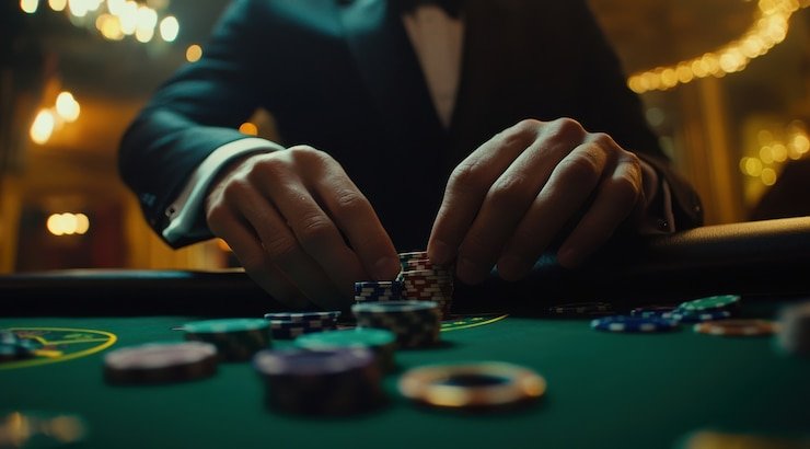 Mesin slot berwarna-warni dan animasi menghibur di layar digital